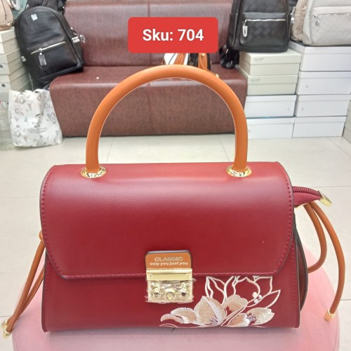 Ladies Contrast Handle Dual-Tone Handbag