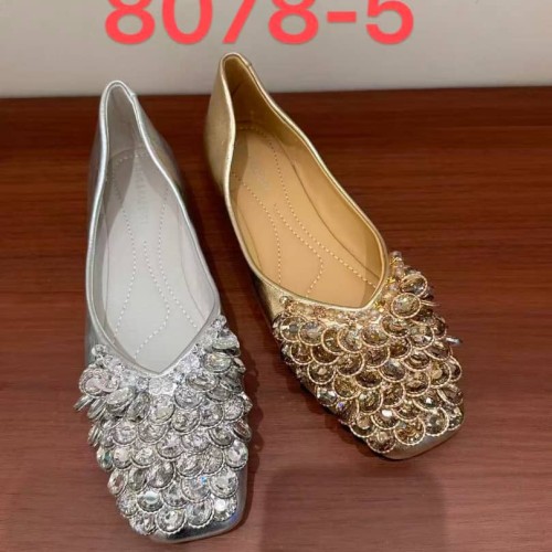 Ladies Crystal Square Toe Flat Shoe