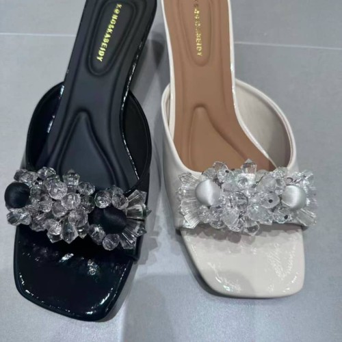 Ladies Crystal Bow Square Toe Heel Slipper