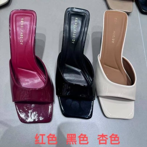 Ladies Square Toe Single Strap Heel Slipper