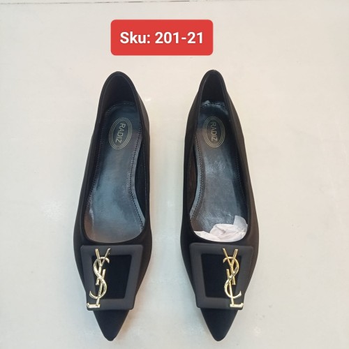 Ladies Logo Buckle Pointed Toe Flat