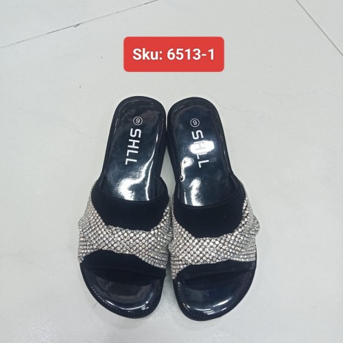 Ladies Crystal Strap Flat Slipper
