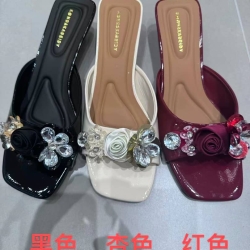 Ladies Crystal Flower Square Toe Heel Slipper