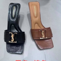Ladies Square Toe Metal Buckle Heel Slipper