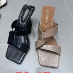 Ladies Square Toe Cross Strap Heel Slipper