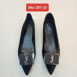 Ladies Logo Buckle Pointed Toe Flat