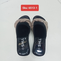 Ladies Crystal Strap Flat Slipper